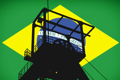 sombre de estructura metalica con fondo bandera de brasil